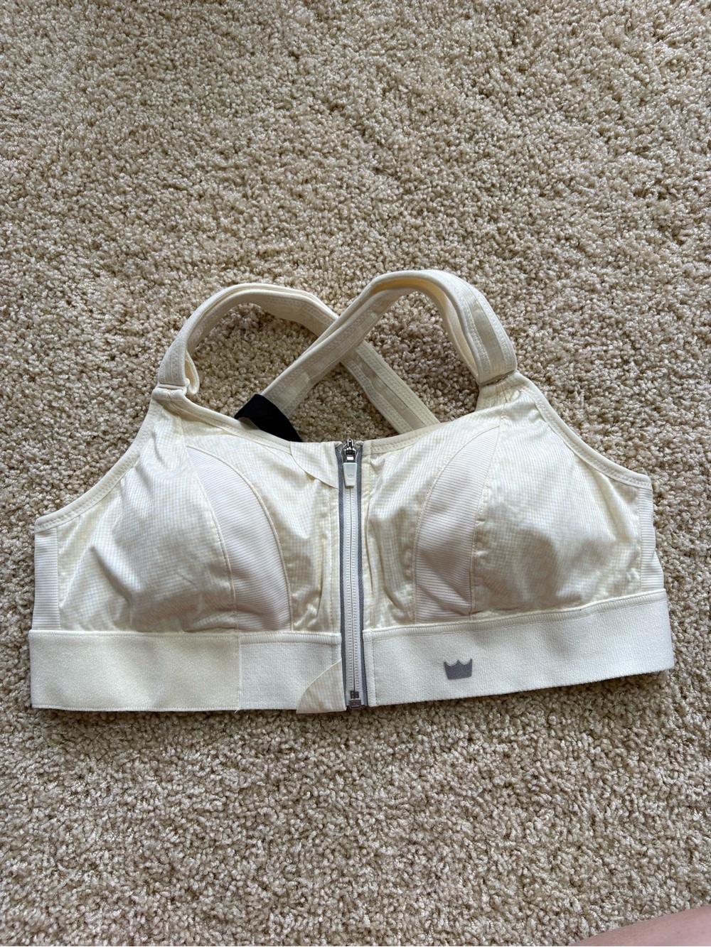SHEFIT Ultimate Sports Bra Ivory High Impact Zip Front Adjustable Cream Luxe